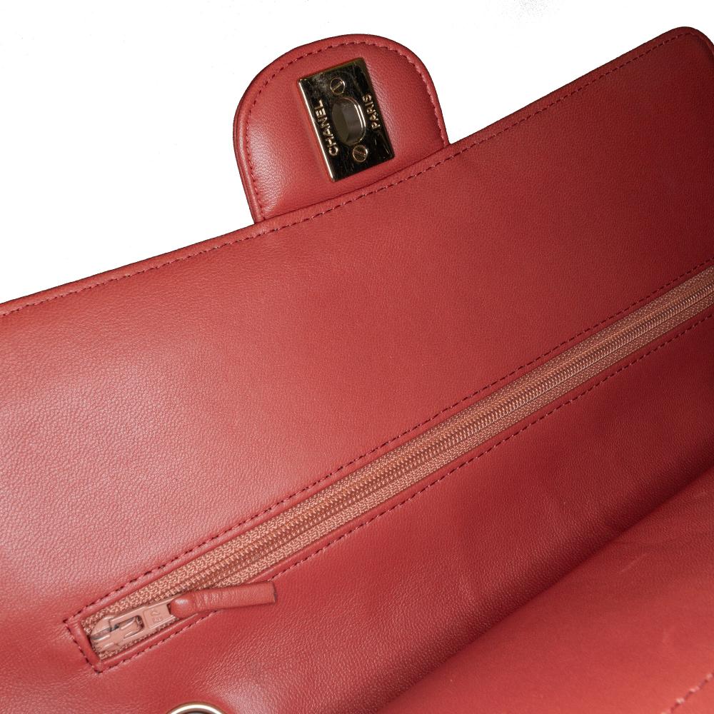 Chanel Orange Medium Classic Chevron Lambskin Double Flap France