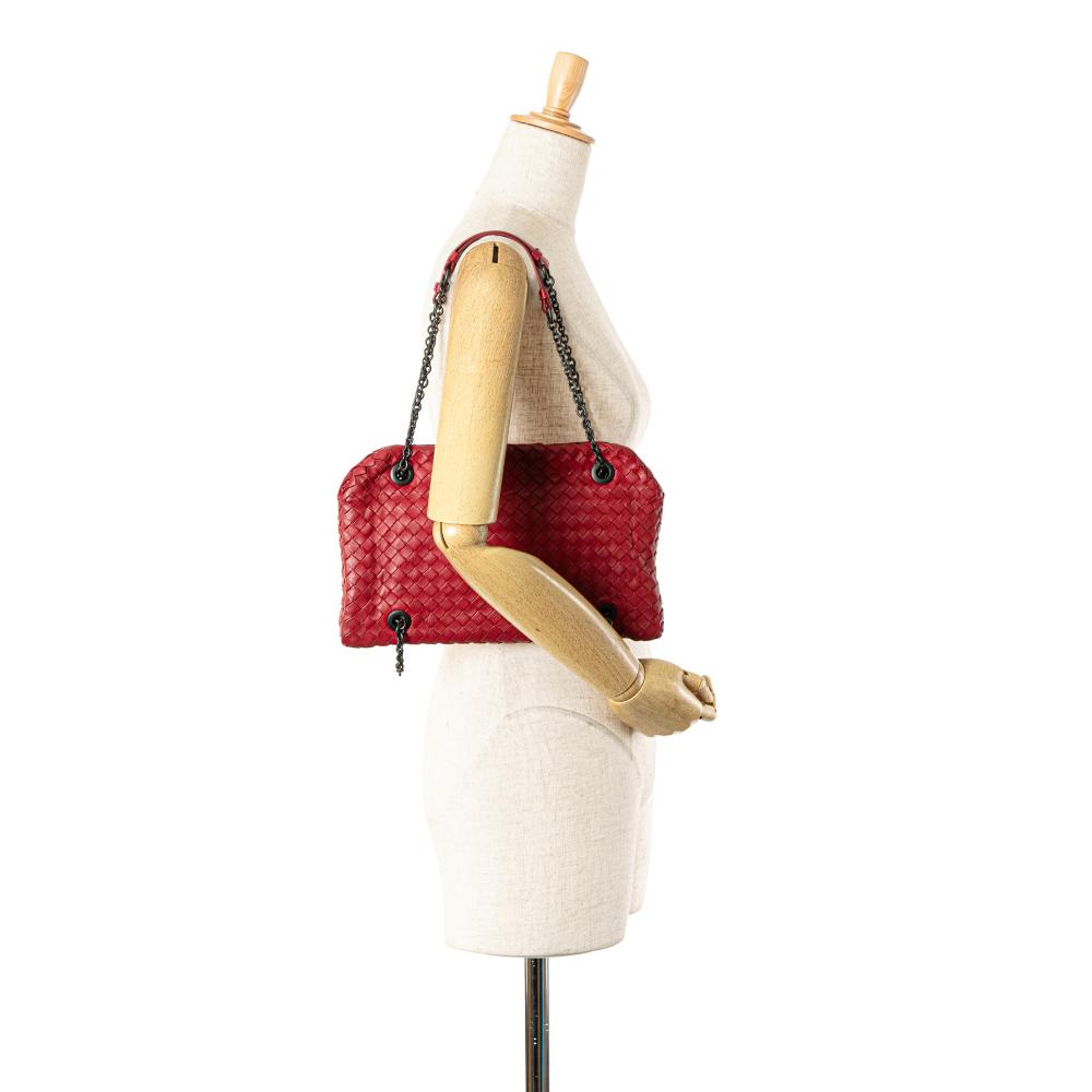 Bottega Veneta B Bottega Veneta Red Nappa Leather Leather Nappa Intrecciato Duo Shoulder Bag Italy