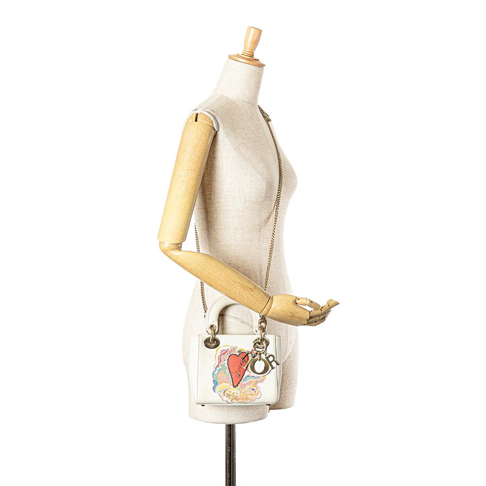 Christian Dior B Dior White Calf Leather DiorAmour Niki De Saint Phalle Mini skin Sequins Lady Dior Italy
