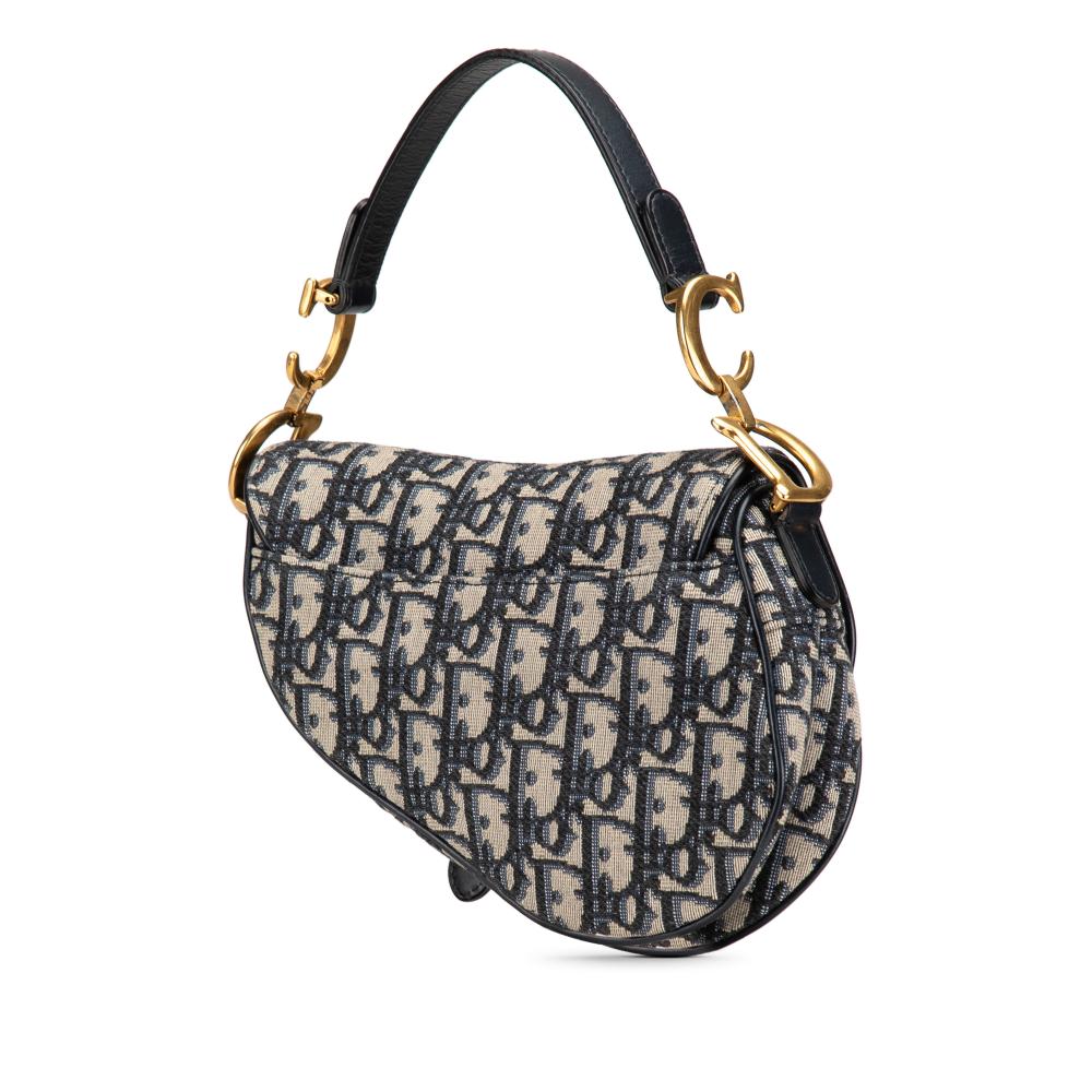 Christian Dior B Dior Blue Navy Canvas Fabric Mini Oblique Saddle Bag Italy