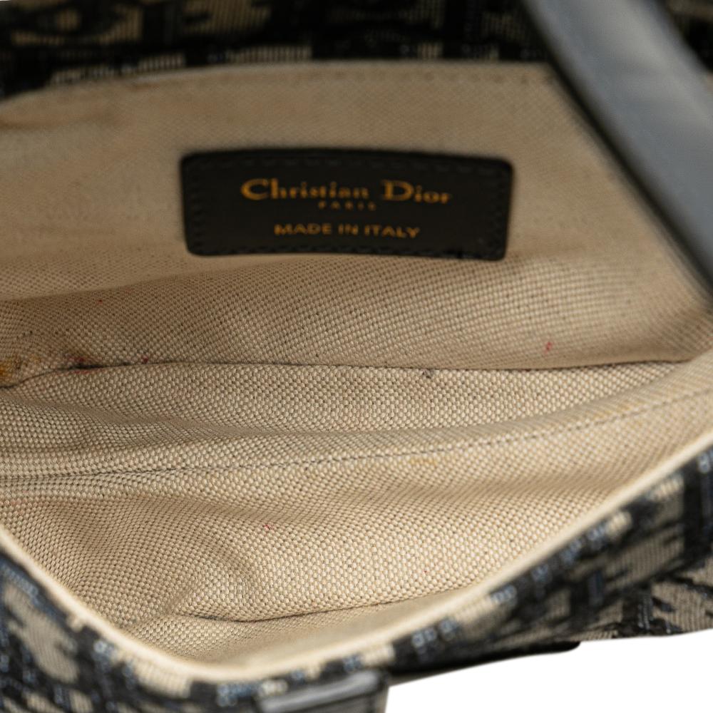 Christian Dior B Dior Blue Navy Canvas Fabric Mini Oblique Saddle Bag Italy