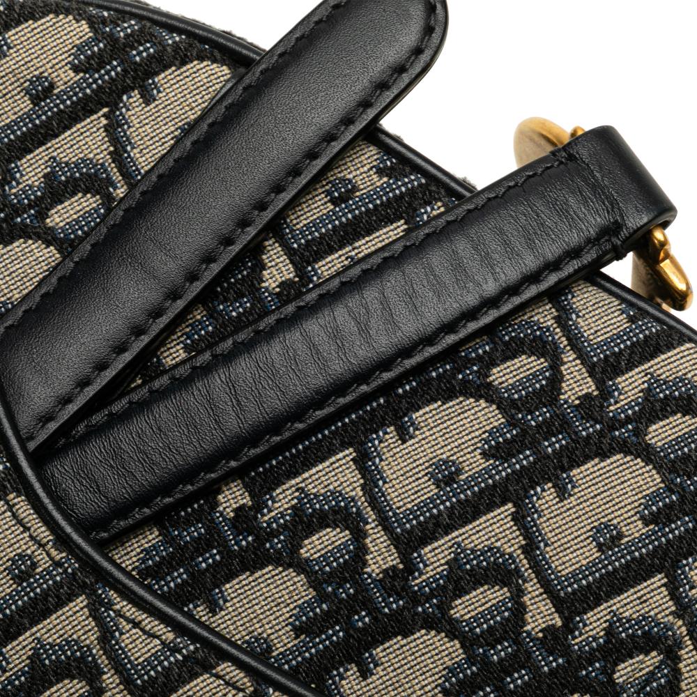 Christian Dior B Dior Blue Navy Canvas Fabric Mini Oblique Saddle Bag Italy