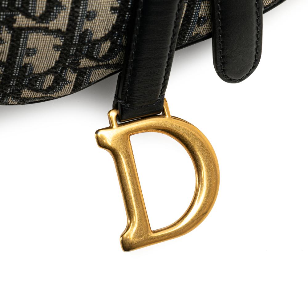 Christian Dior B Dior Blue Navy Canvas Fabric Mini Oblique Saddle Bag Italy