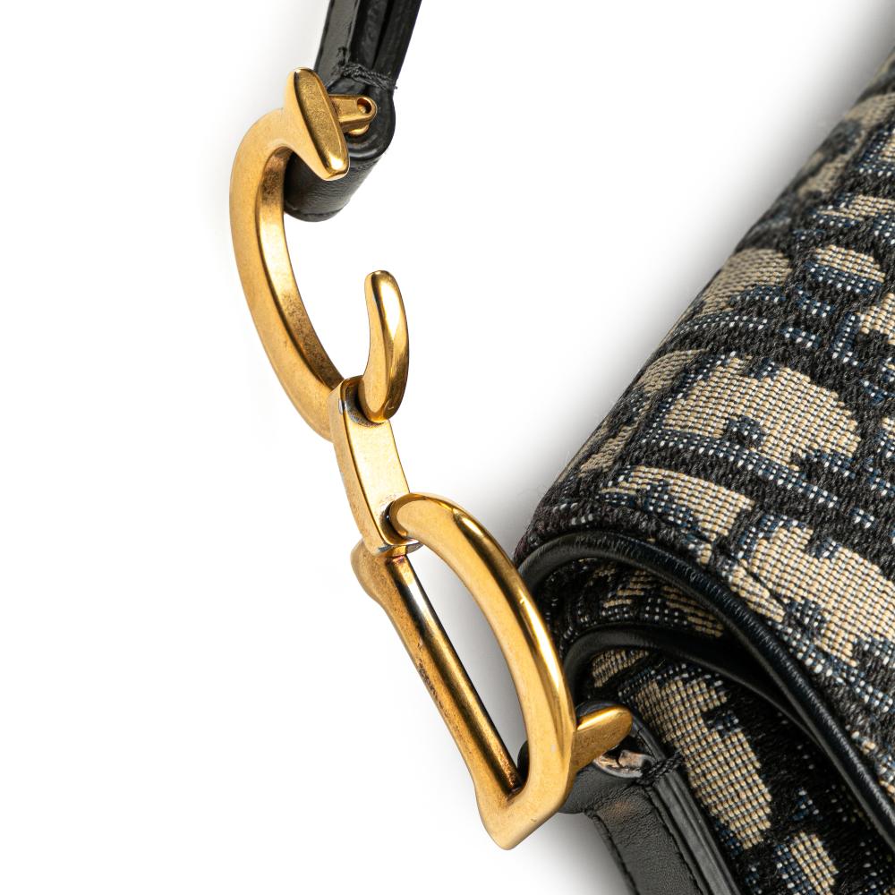 Christian Dior B Dior Blue Navy Canvas Fabric Mini Oblique Saddle Bag Italy