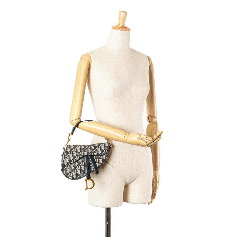 Christian Dior B Dior Blue Navy Canvas Fabric Mini Oblique Saddle Bag Italy