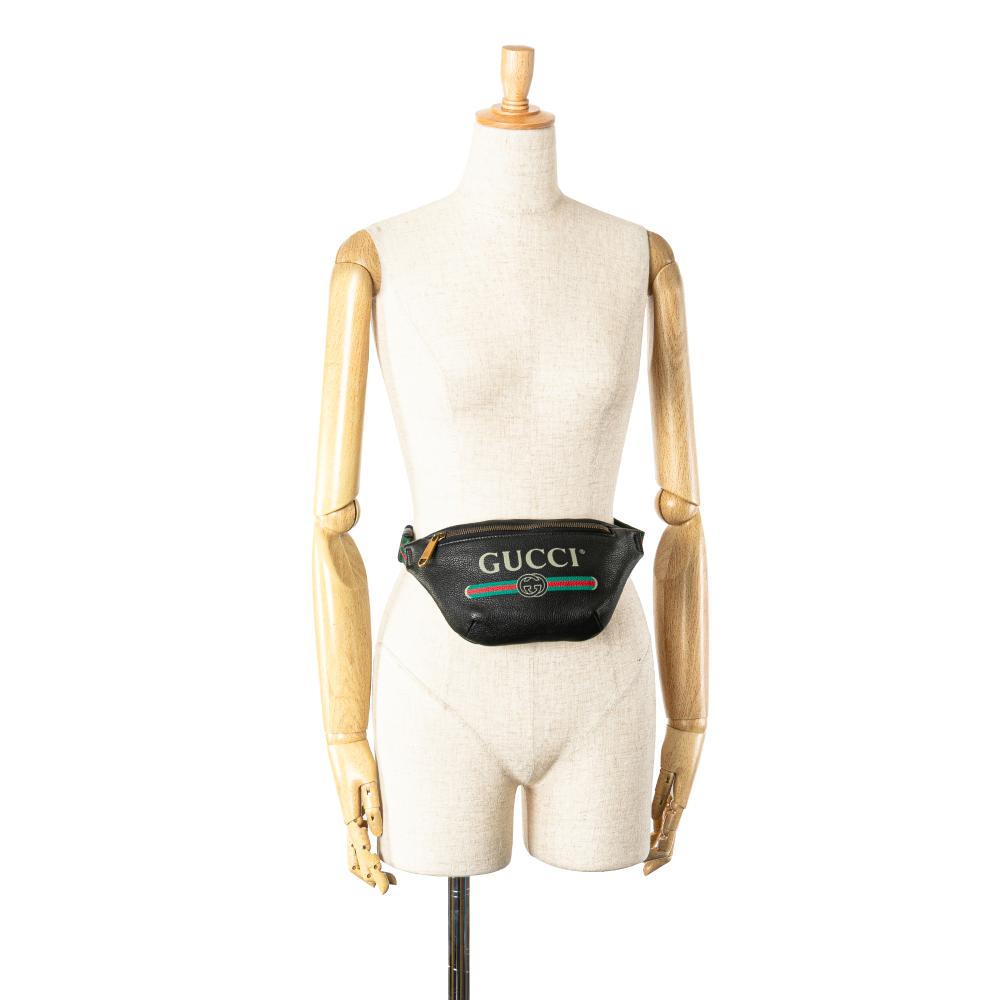 Gucci AB Gucci Black Calf Leather Logo Belt Bag Italy