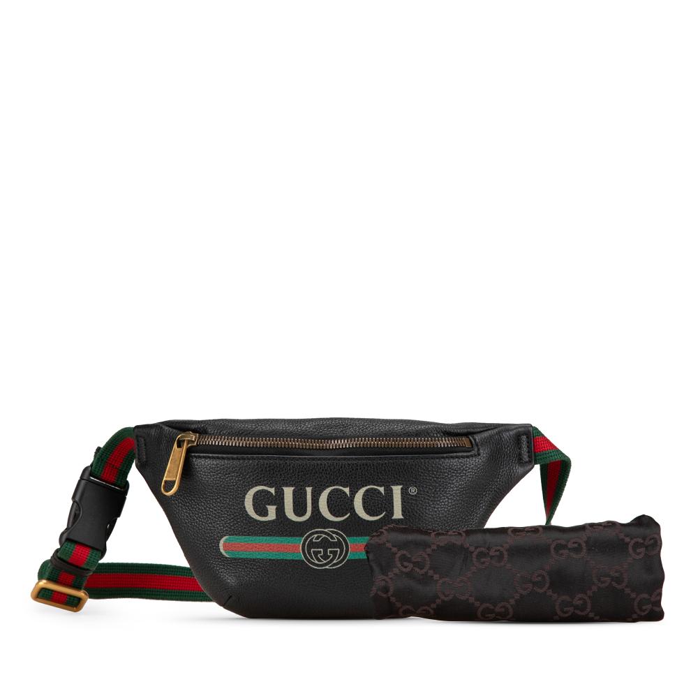 Gucci AB Gucci Black Calf Leather Logo Belt Bag Italy