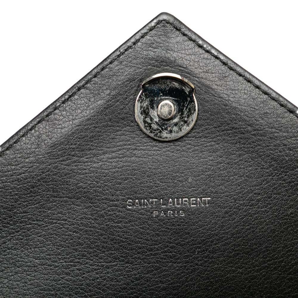 Saint Laurent B Saint Laurent Black Calf Leather Medium Monogram Heart Patchwork Chain Wallet Italy