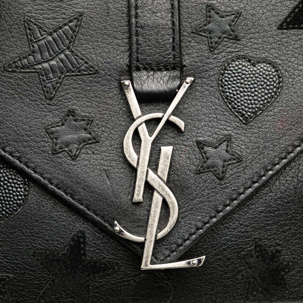Saint Laurent B Saint Laurent Black Calf Leather Medium Monogram Heart Patchwork Chain Wallet Italy