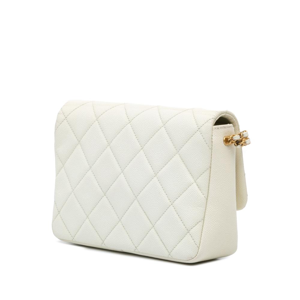 Chanel B Chanel White Ivory Caviar Leather Leather Small Quilted Caviar Chain Melody Flap Italy