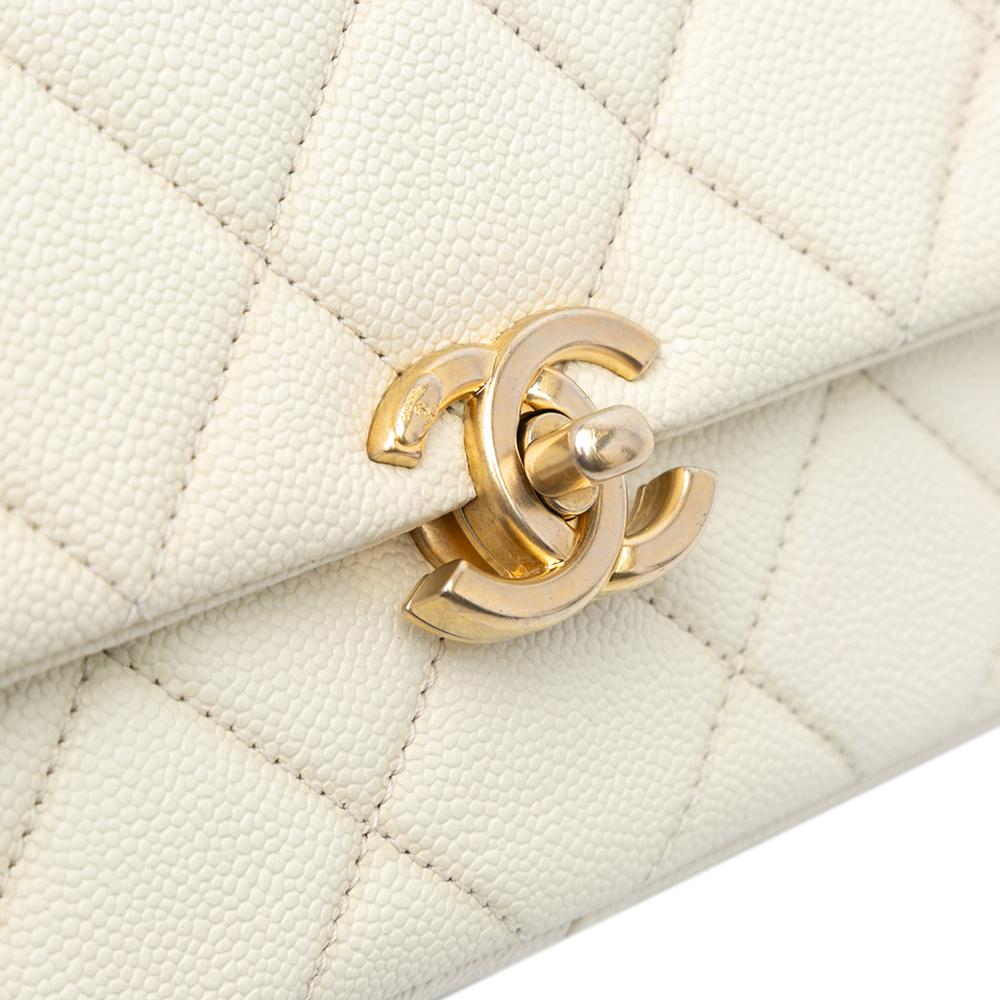 Chanel B Chanel White Ivory Caviar Leather Leather Small Quilted Caviar Chain Melody Flap Italy