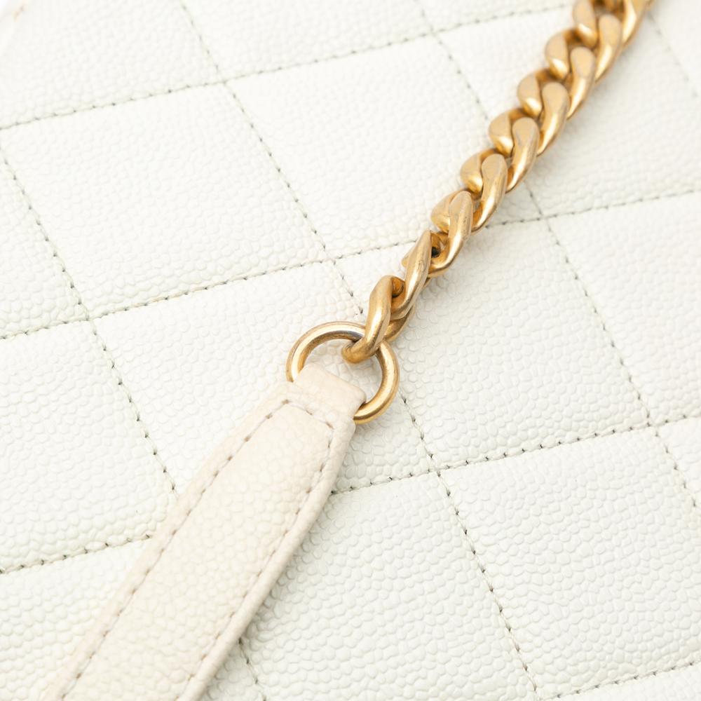 Chanel B Chanel White Ivory Caviar Leather Leather Small Quilted Caviar Chain Melody Flap Italy