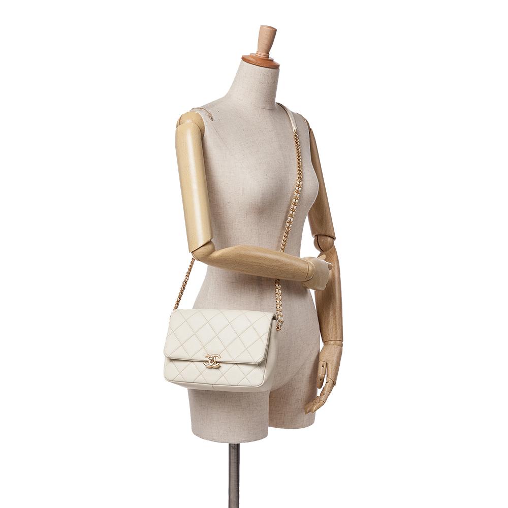 Chanel B Chanel White Ivory Caviar Leather Leather Small Quilted Caviar Chain Melody Flap Italy