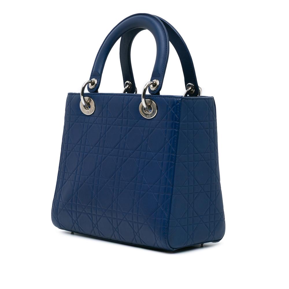 Christian Dior B Dior Blue Calf Leather Medium Ultra Matte skin Cannage Embossed Lady Dior Italy