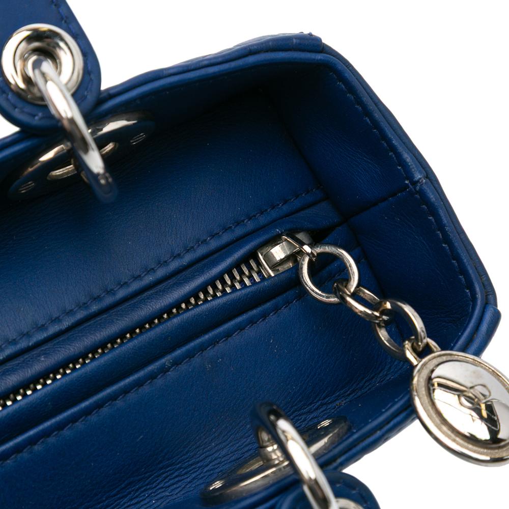 Christian Dior B Dior Blue Calf Leather Medium Ultra Matte skin Cannage Embossed Lady Dior Italy