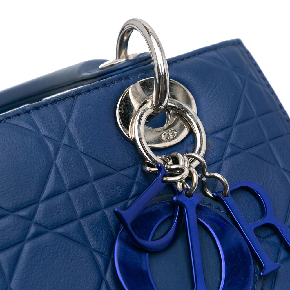 Christian Dior B Dior Blue Calf Leather Medium Ultra Matte skin Cannage Embossed Lady Dior Italy