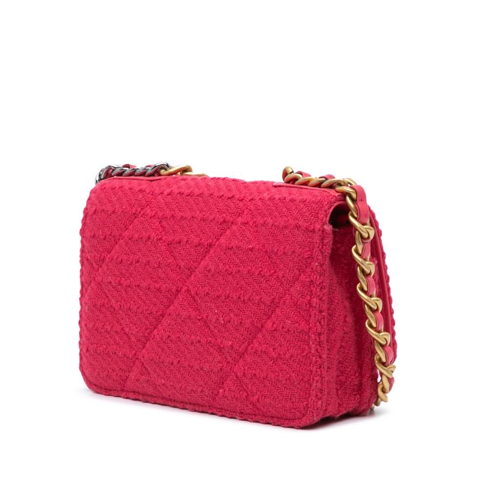 Chanel B Chanel Pink Dark Pink Tweed Fabric 19 Wallet On Chain Italy