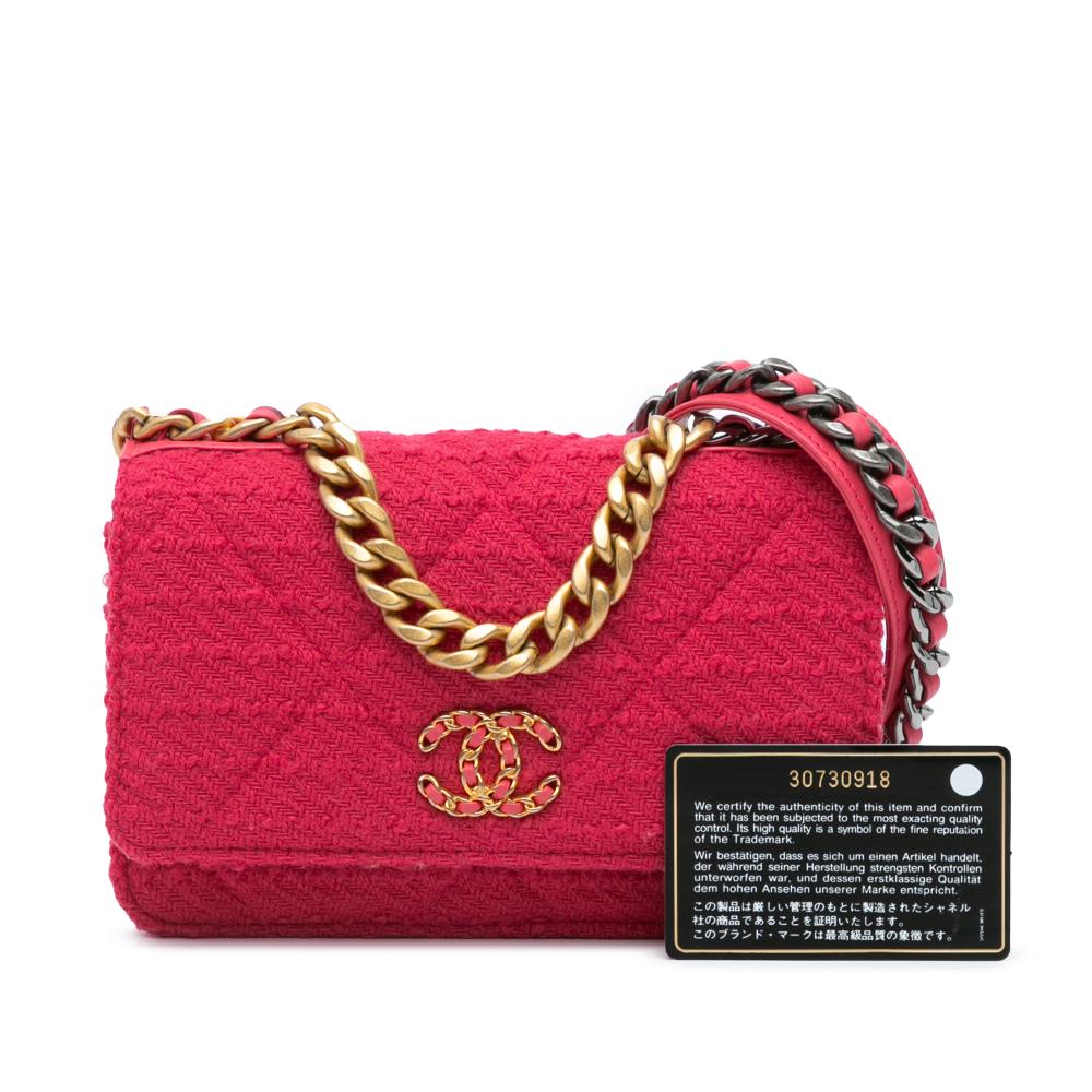Chanel B Chanel Pink Dark Pink Tweed Fabric 19 Wallet On Chain Italy