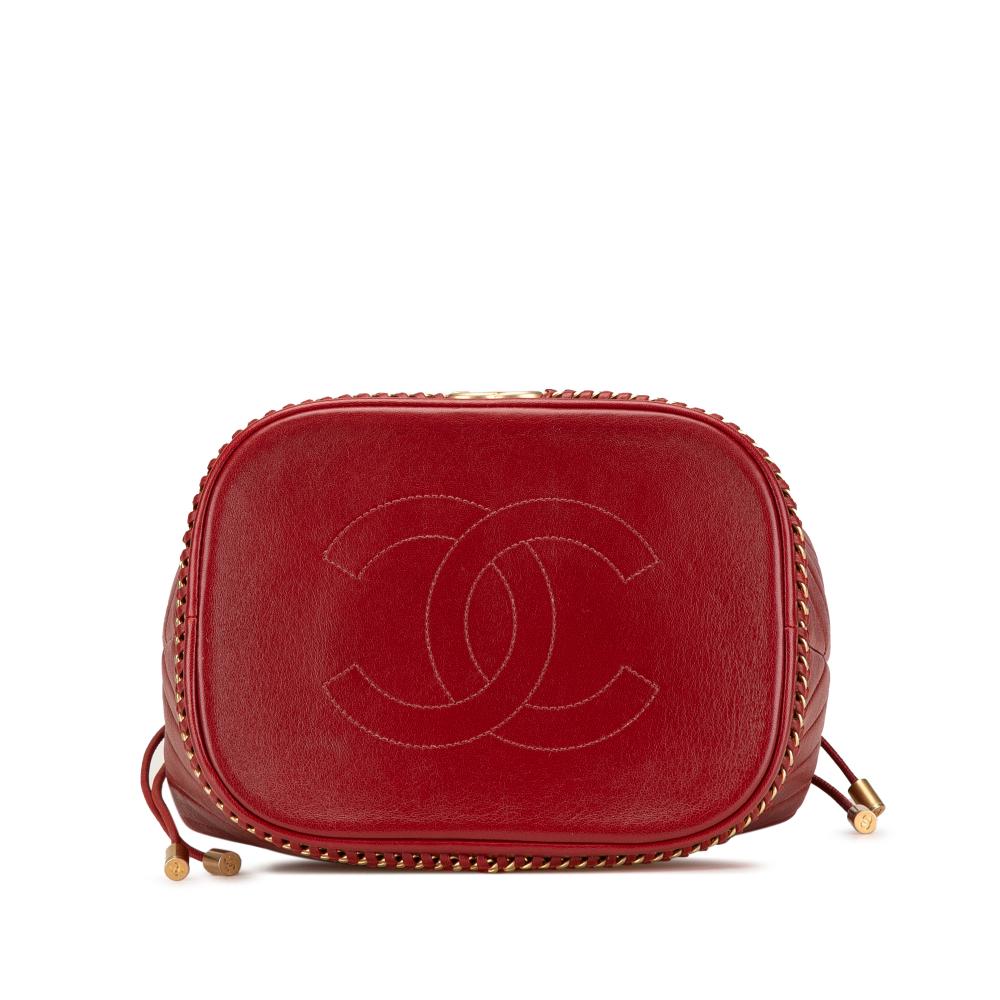 Chanel B Chanel Red Lambskin Leather Leather Paris Cosmopolite Medium Chevron Lambskin Bucket Bag Italy