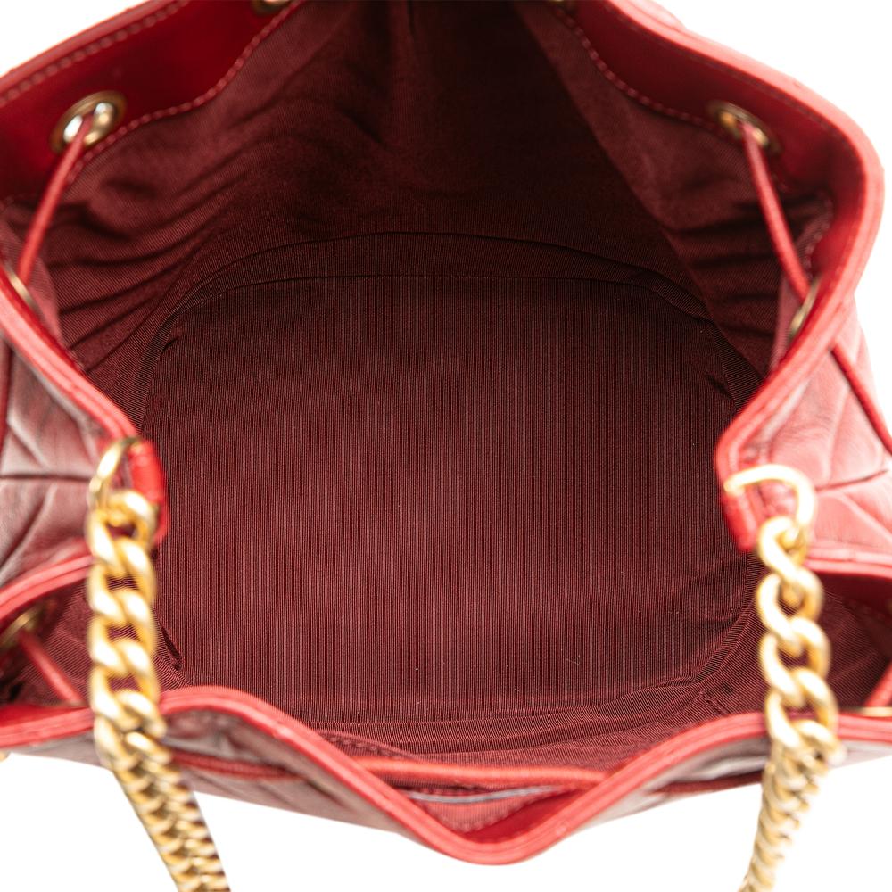 Chanel B Chanel Red Lambskin Leather Leather Paris Cosmopolite Medium Chevron Lambskin Bucket Bag Italy