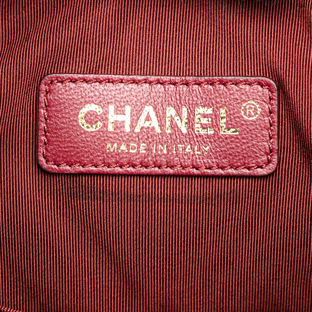 Chanel B Chanel Red Lambskin Leather Leather Paris Cosmopolite Medium Chevron Lambskin Bucket Bag Italy