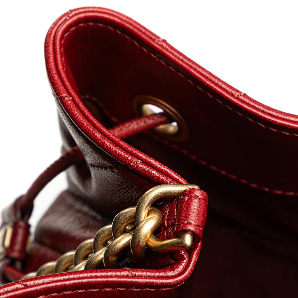 Chanel B Chanel Red Lambskin Leather Leather Paris Cosmopolite Medium Chevron Lambskin Bucket Bag Italy