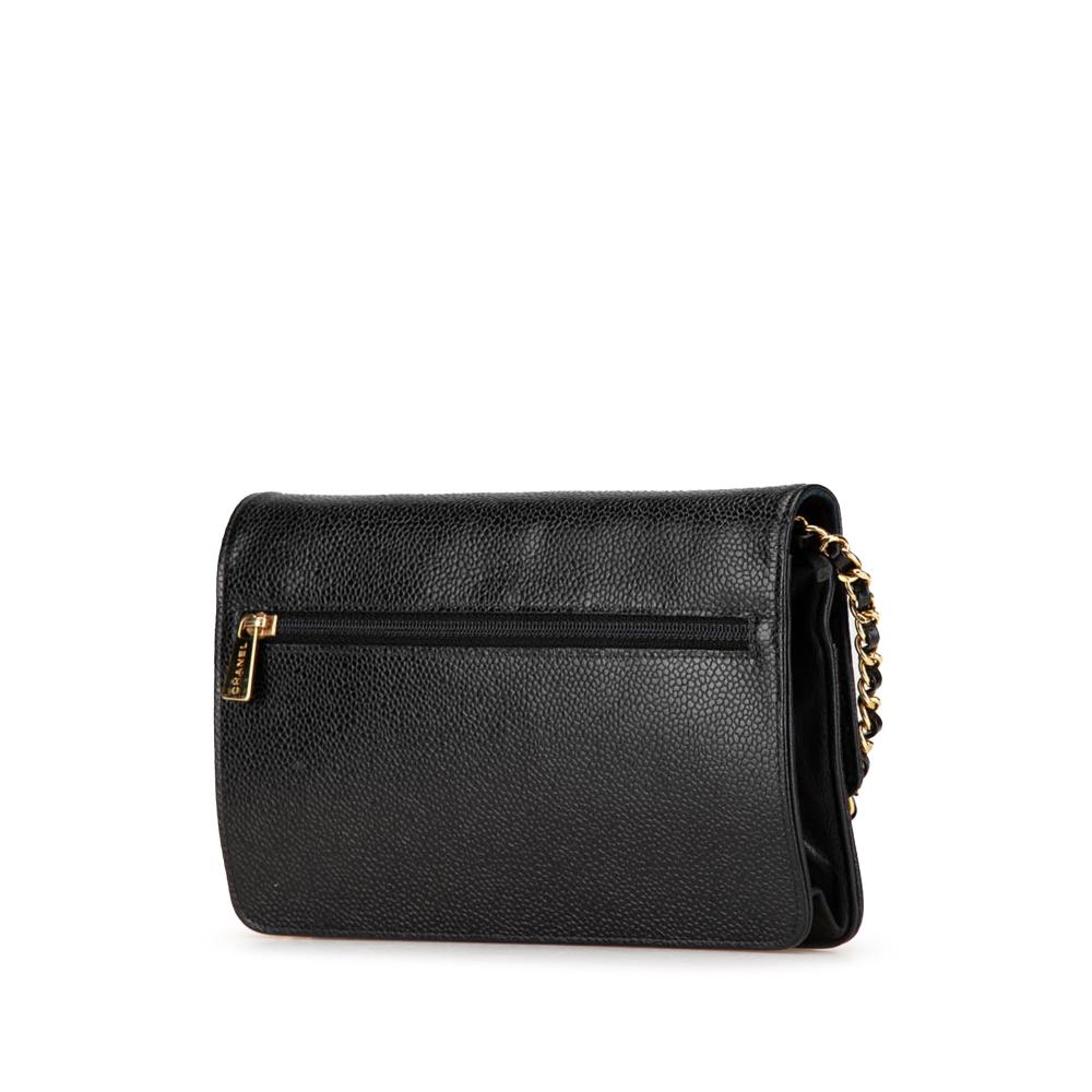 Chanel B Chanel Black Caviar Leather Leather CC Caviar Wallet on Chain France
