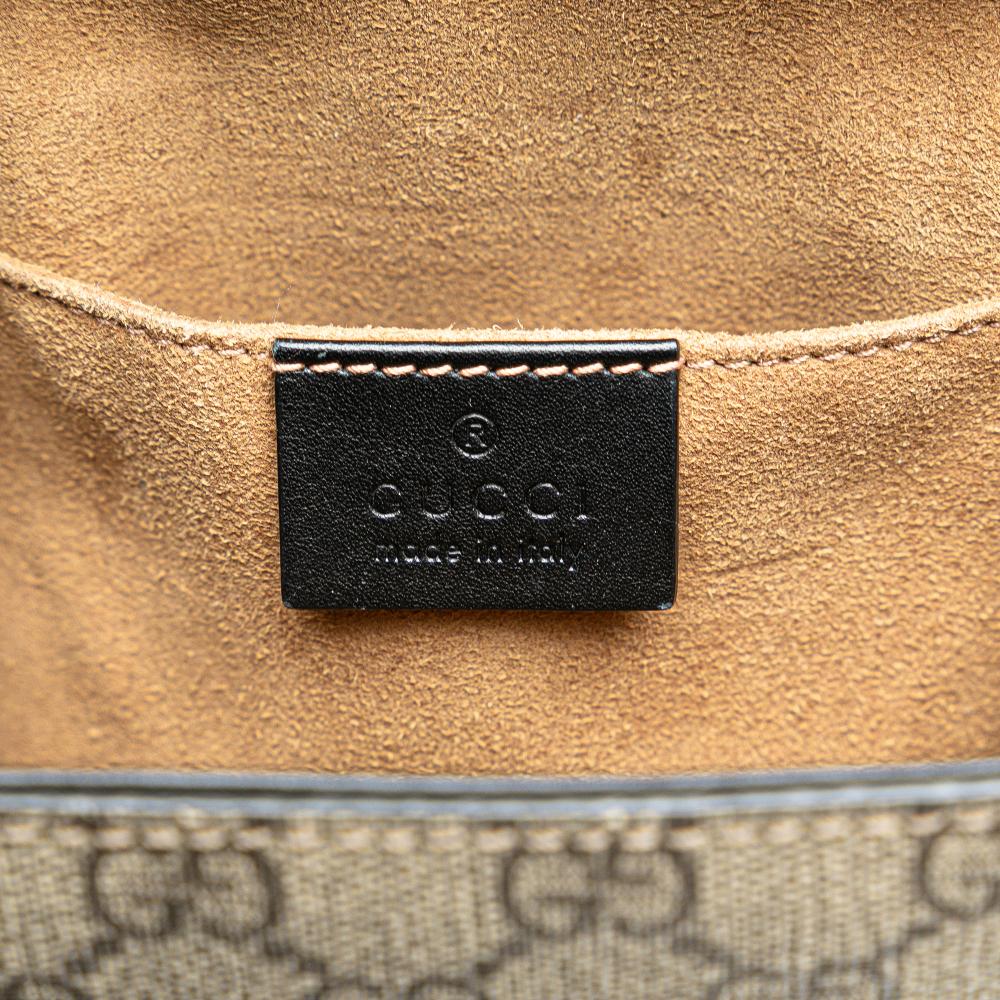 Gucci B Gucci Brown Beige with Black Coated Canvas Fabric GG Supreme Padlock Backpack Italy