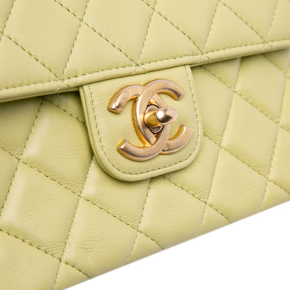 Chanel Green Mini Square Lambskin Casino Royale Charms Single Flap France