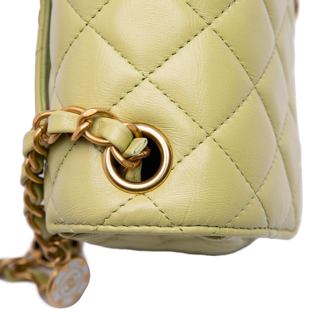 Chanel Green Mini Square Lambskin Casino Royale Charms Single Flap France