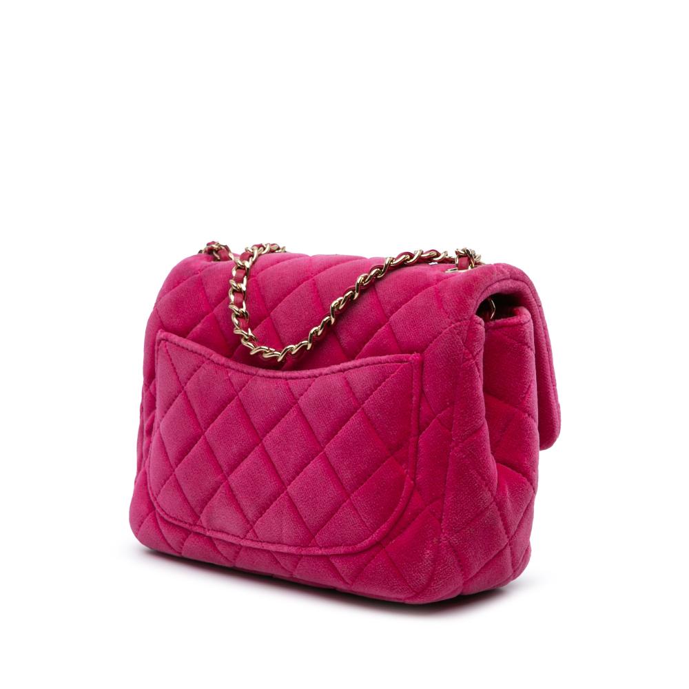 Chanel Pink Mini Square Classic Velvet Pearl Crush Single Flap Italy