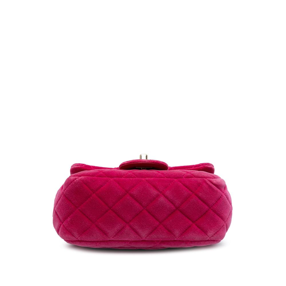 Chanel Pink Mini Square Classic Velvet Pearl Crush Single Flap Italy