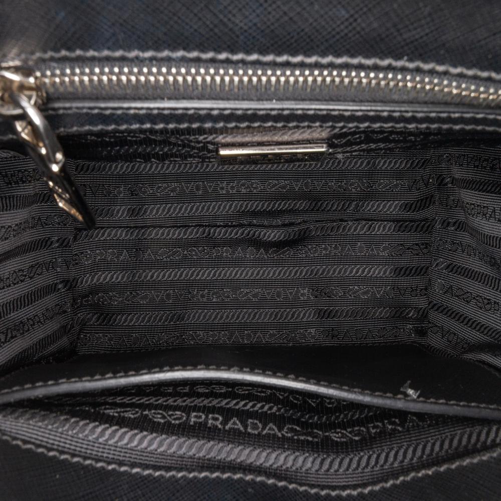 Prada B Prada Black Nylon Fabric Tartan Saffiano Trimmed Tessuto Satchel Italy