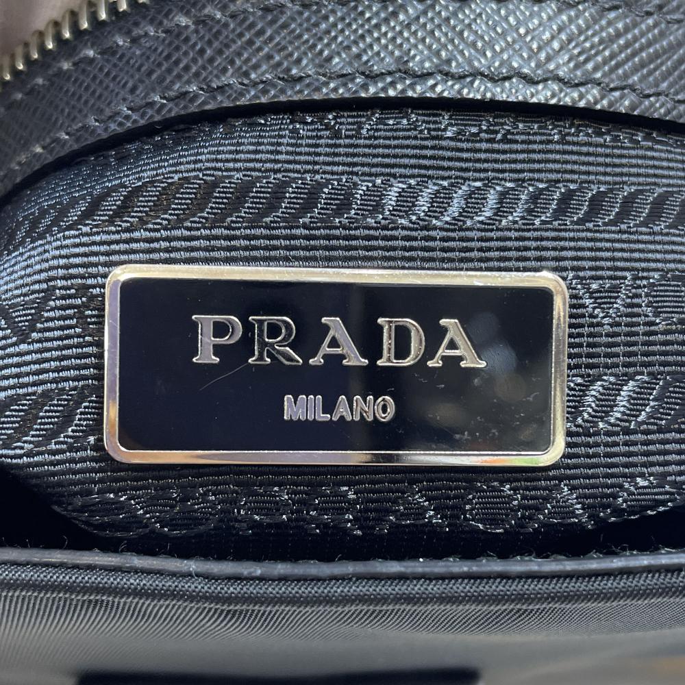 Prada B Prada Black Nylon Fabric Tartan Saffiano Trimmed Tessuto Satchel Italy