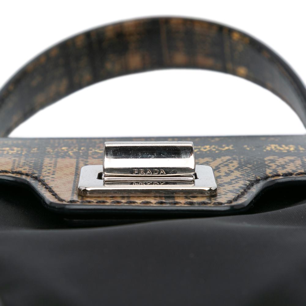 Prada B Prada Black Nylon Fabric Tartan Saffiano Trimmed Tessuto Satchel Italy