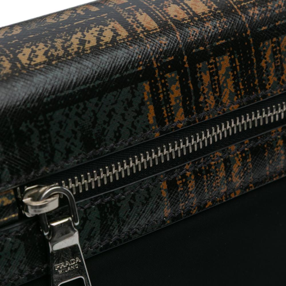 Prada B Prada Black Nylon Fabric Tartan Saffiano Trimmed Tessuto Satchel Italy