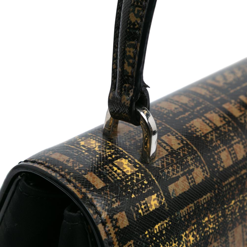 Prada B Prada Black Nylon Fabric Tartan Saffiano Trimmed Tessuto Satchel Italy