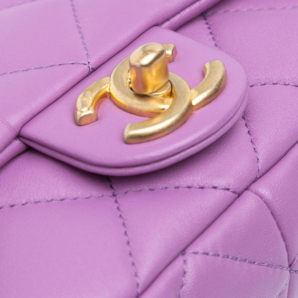 Chanel B Chanel Purple Lambskin Leather Leather Mini Quilted Lambskin Funky Town Flap Italy