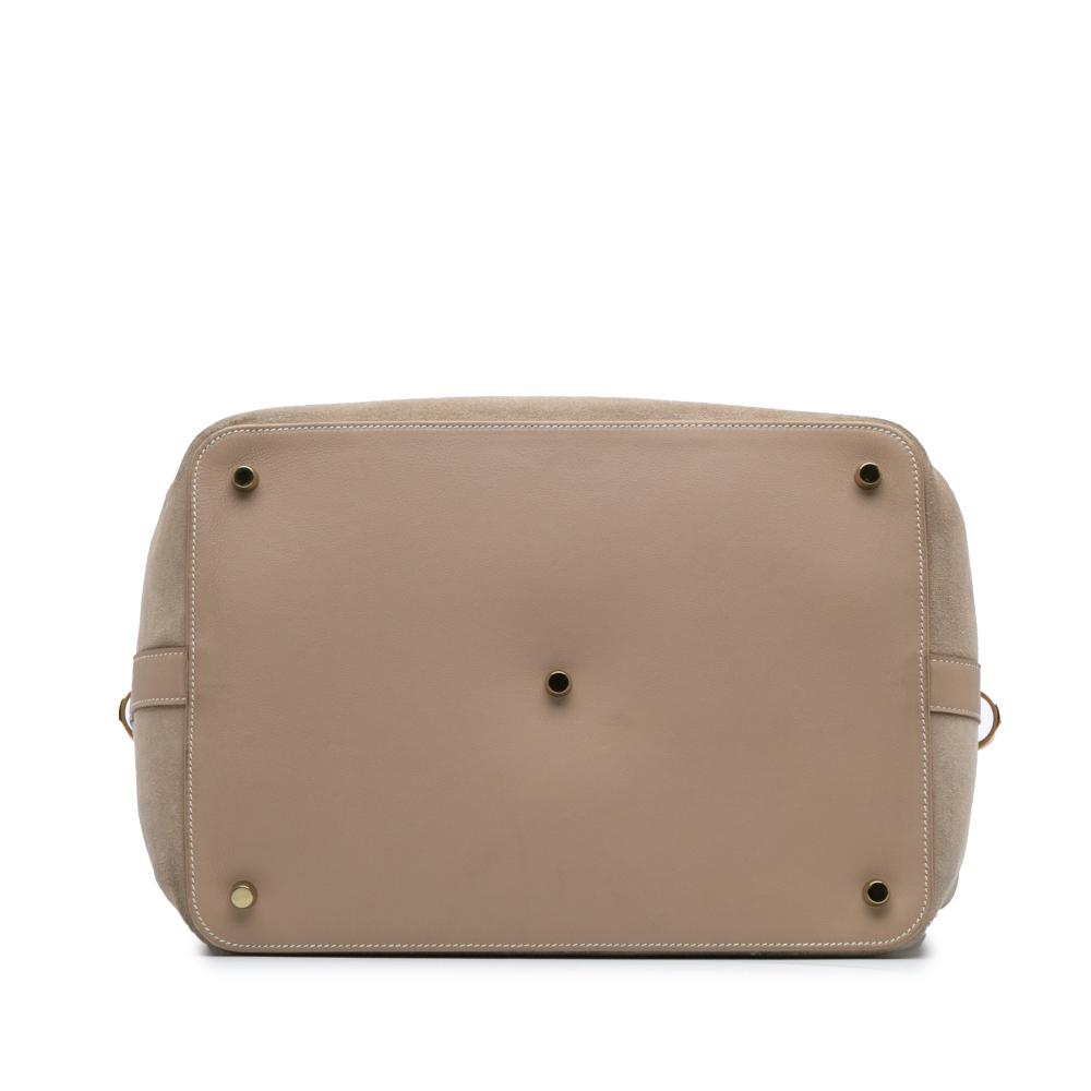 Hermès B Hermès Brown Beige Suede Leather Veau Grizzly and Swift Toolbox 33 France