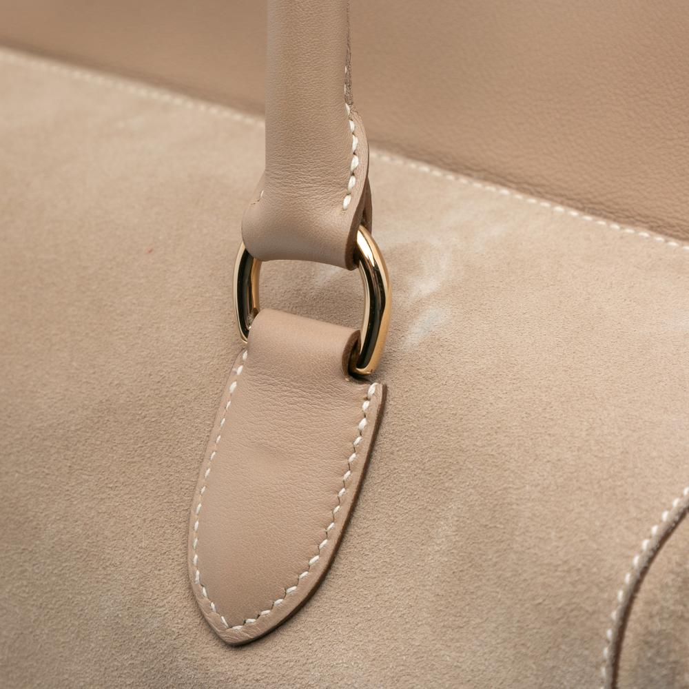 Hermès B Hermès Brown Beige Suede Leather Veau Grizzly and Swift Toolbox 33 France