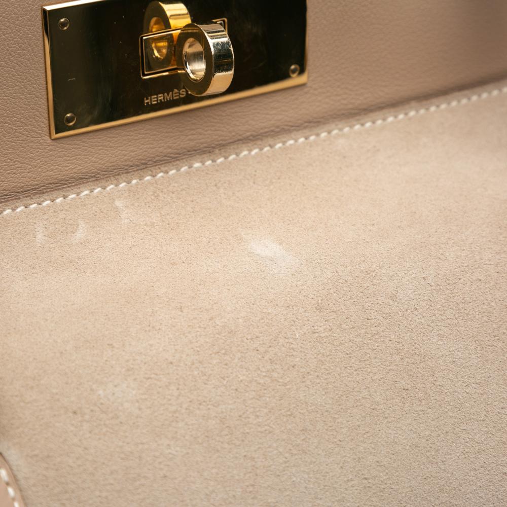 Hermès B Hermès Brown Beige Suede Leather Veau Grizzly and Swift Toolbox 33 France