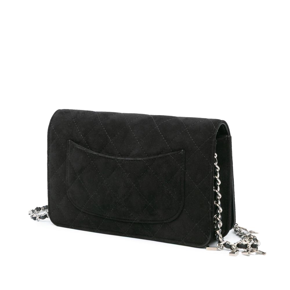 Chanel B Chanel Black Suede Leather Quilted Cocostellar Wallet on Chain Italy