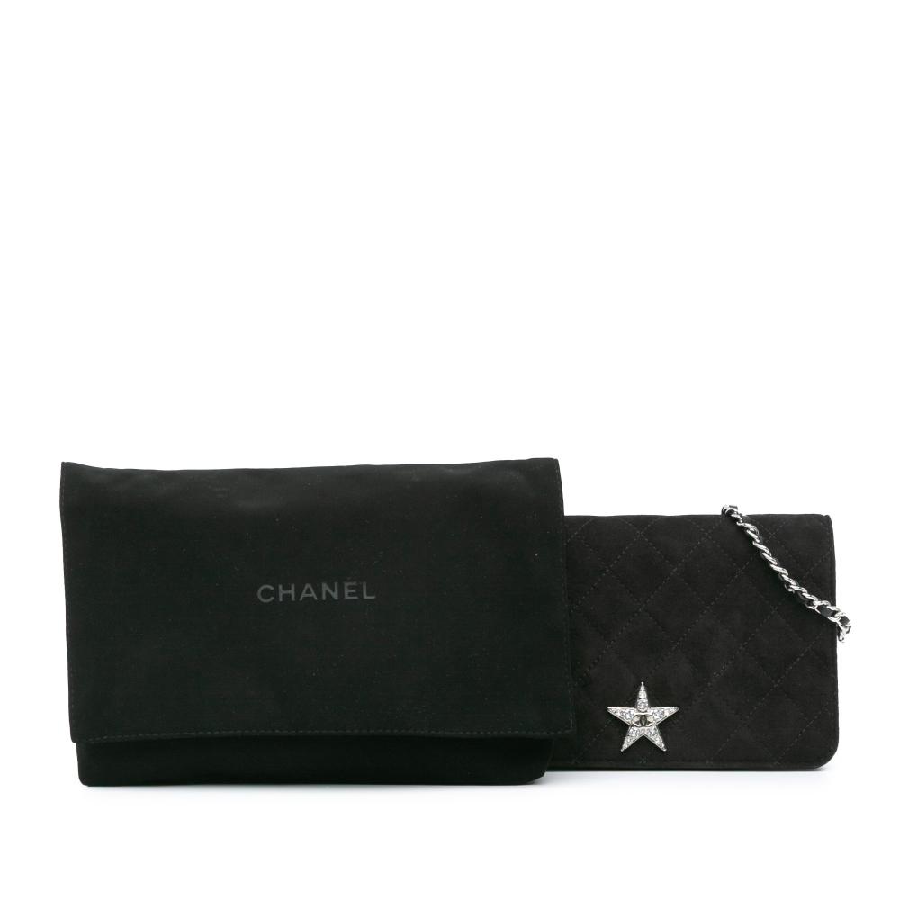Chanel B Chanel Black Suede Leather Quilted Cocostellar Wallet on Chain Italy