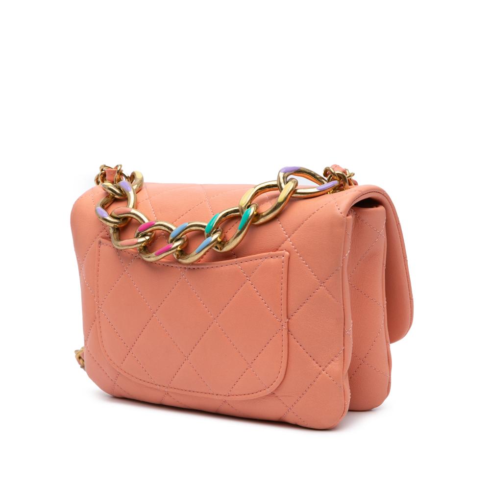 Chanel AB Chanel Pink Salmon Lambskin Leather Leather Small Lambskin Color Match Flap Italy