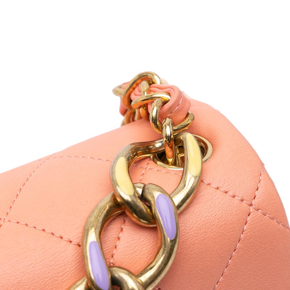 Chanel AB Chanel Pink Salmon Lambskin Leather Leather Small Lambskin Color Match Flap Italy