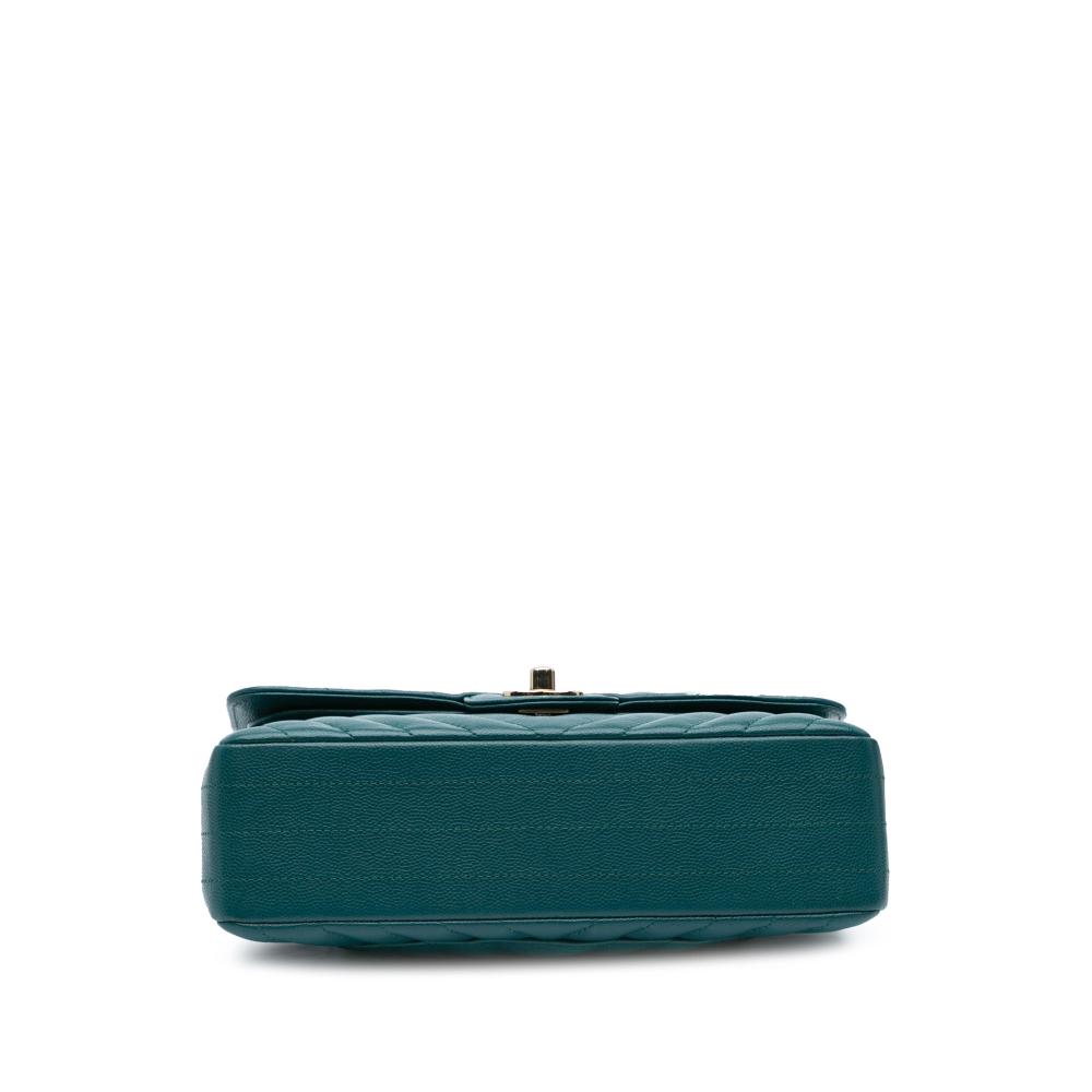 Chanel B Chanel Blue Turquoise Caviar Leather Leather Small Classic Chevron Caviar Double Flap France