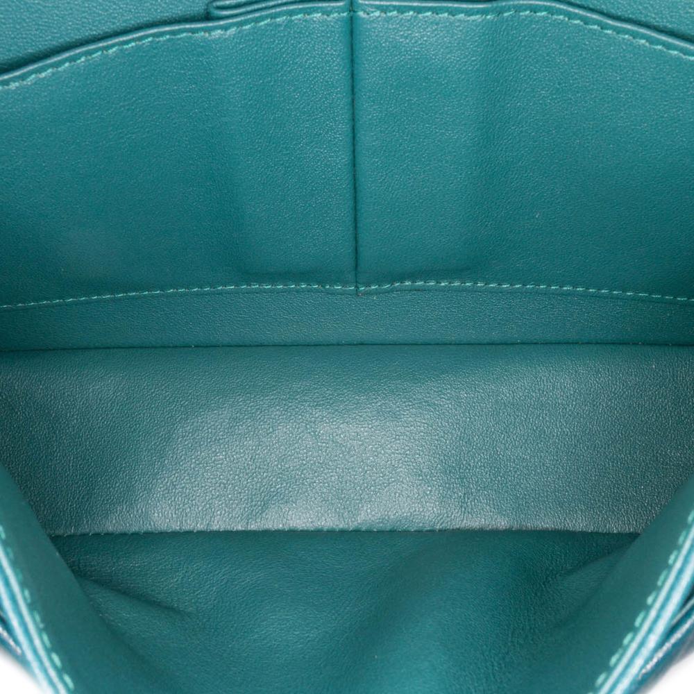 Chanel B Chanel Blue Turquoise Caviar Leather Leather Small Classic Chevron Caviar Double Flap France