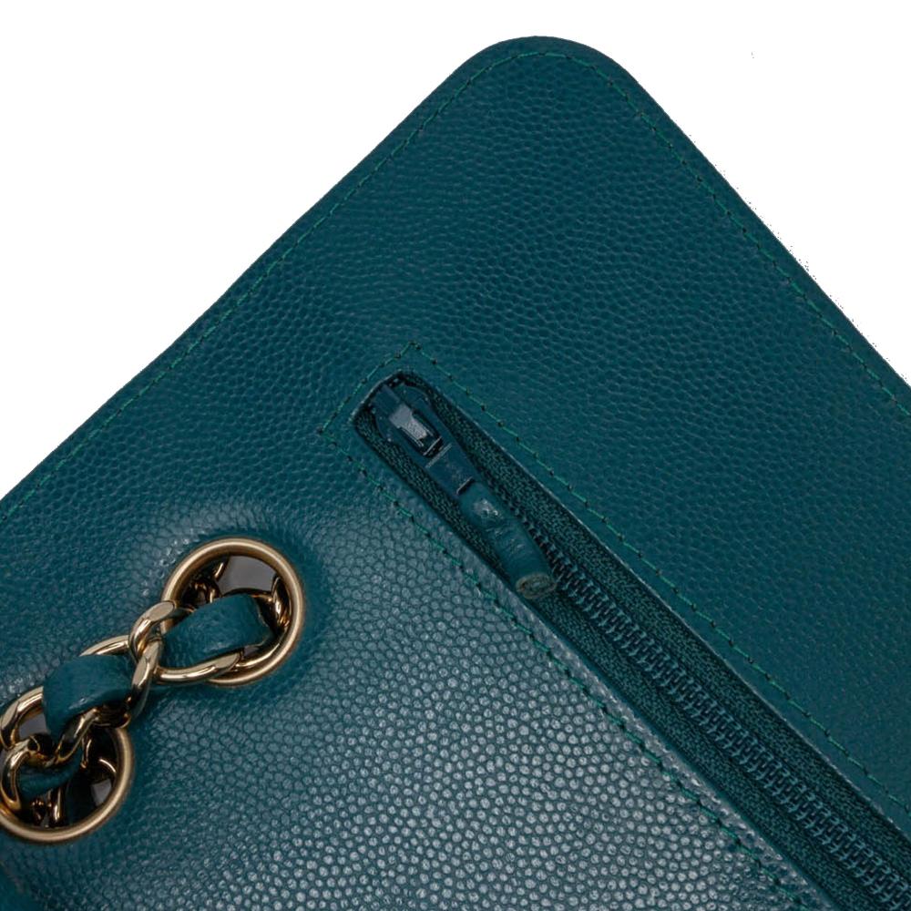 Chanel B Chanel Blue Turquoise Caviar Leather Leather Small Classic Chevron Caviar Double Flap France