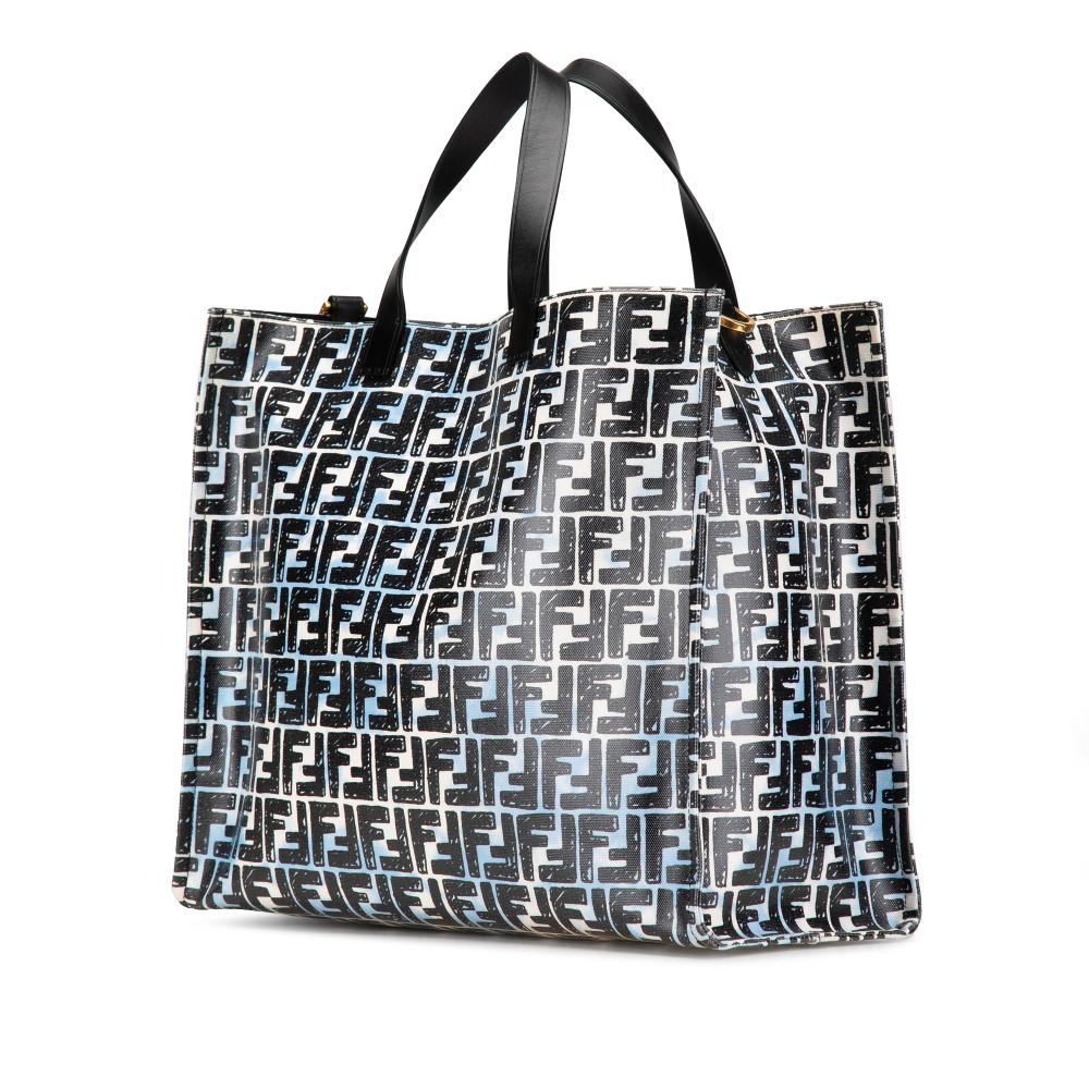 Fendi B Fendi Blue Coated Canvas Fabric Joshua Vides Zucca Cloudy Shopper Satchel Italy