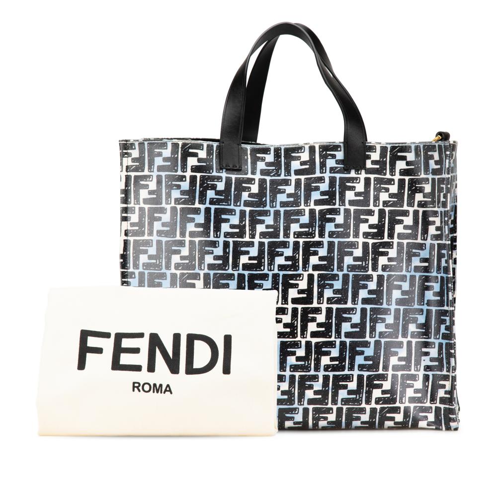 Fendi B Fendi Blue Coated Canvas Fabric Joshua Vides Zucca Cloudy Shopper Satchel Italy